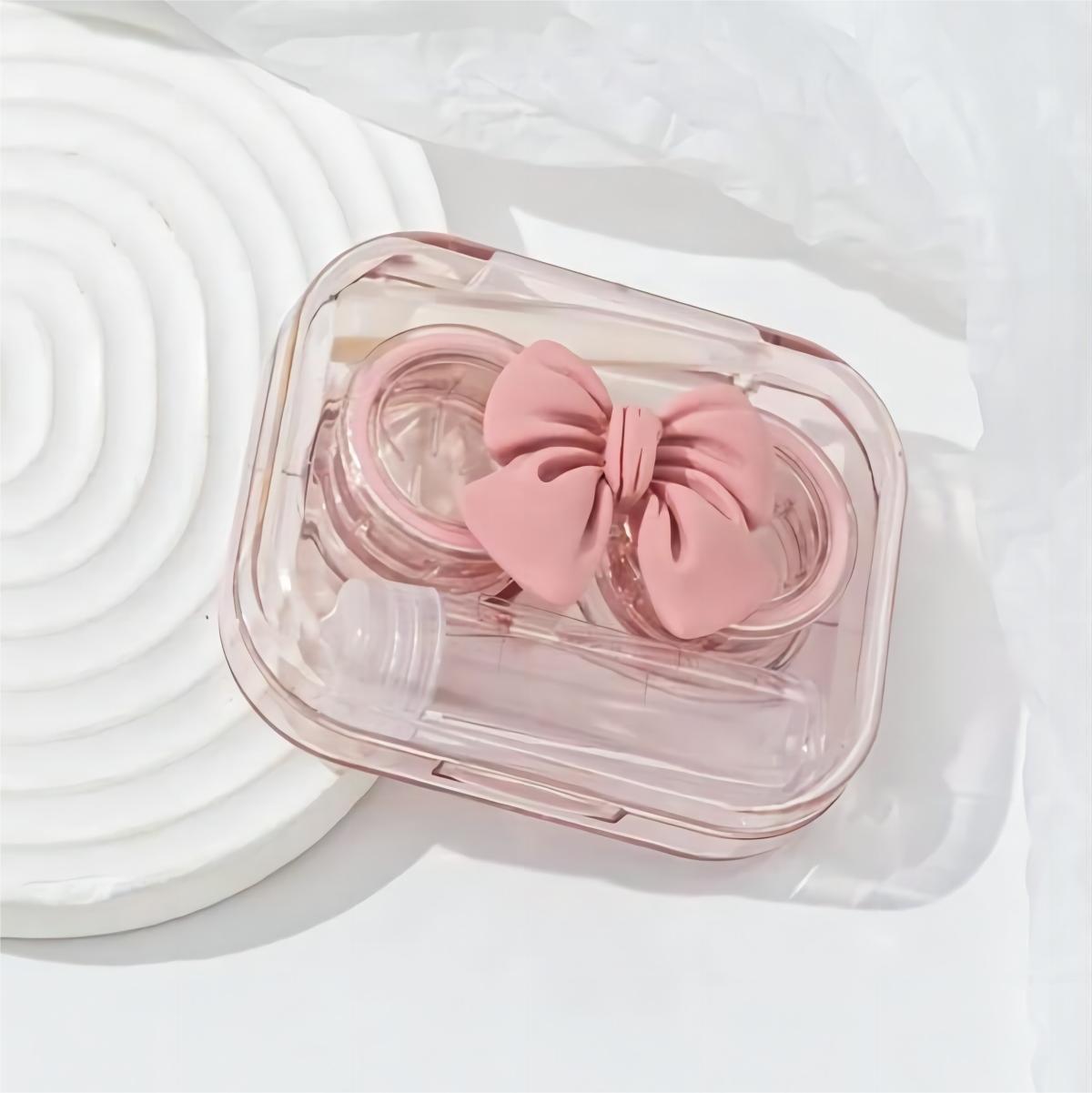 New Pink Peach Clear Visible Contact Lens Case No-Screw Lid
